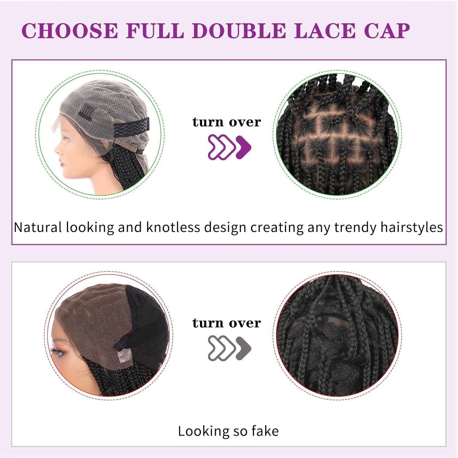 36" Unisex-Adult Full Double Lace Front Braided Wig, Boho Knotless Style, Blended Box Braids with Curly Ends, High Temperature Fiber, Elegant Natural Black Lace Wig